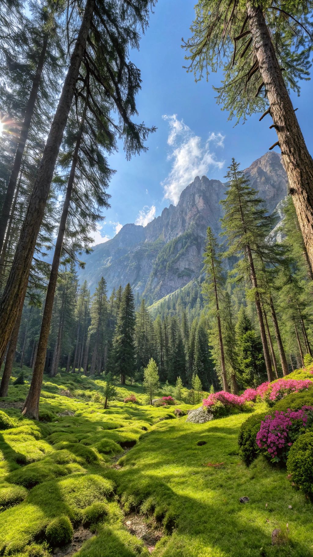 A scenic view inside Rara National Park with green hills, pine trees, and a distant mountain