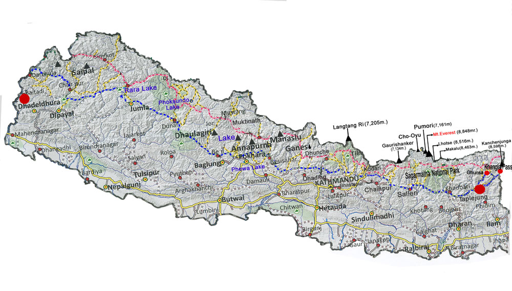 A tourist actively using a digital trekking map application on a smartphone.