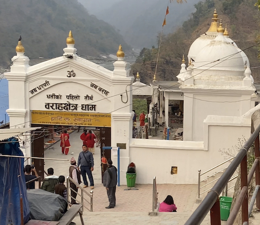 Road to Barahachhetra temple with river backdrop and clear weather