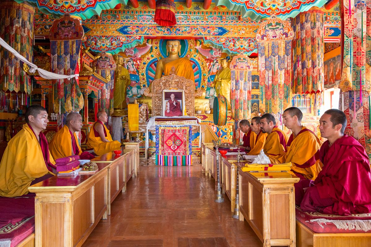 A view of the ornate Chinese or Vietnamese Buddhist Monastery in Lumbini's Monastic Zone