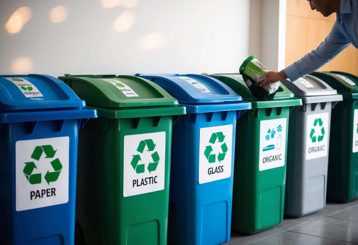 Traveler carefully disposing of trash in a designated bin, demonstrating waste management.
